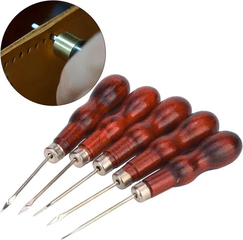Vista 5 de Juego de 5 ganchos de ganchillo con mango de madera, agujas de tejer ergonómicas para manos artríticas, ganchos de ganchillo de metal