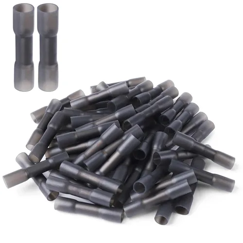 Vista 12 de 50 conectores de cable a tope termorretráctiles, 50 unidades de 14-12 AWG con aislamiento negro, impermeables, conectores de cable eléctrico