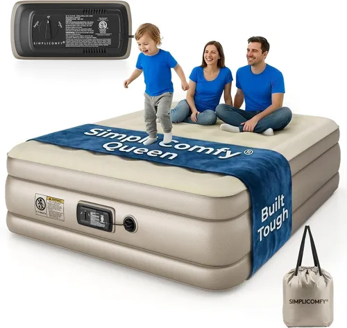 Vista 8 de Simpli Comfy Colchón inflable elevado tamaño individual de 18 pulgadas con bomba de CA integrada, cama de aire autoinflable rápida con parte