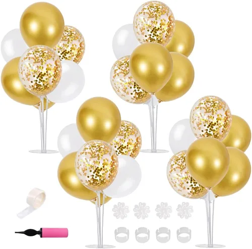 Vista 28 de TONIFUL Juego de 4 centros de mesa de globos con soporte para globos de color negro, azul y plateado