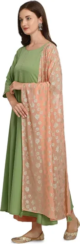 Vista 3 de Kurta de policrepé para mujer con Dupatta (SET0015)