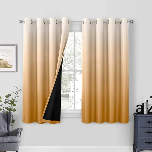 Vista 16 de HOMEIDEAS Cortinas negras 100% opacas degradadas, 52 pulgadas de ancho x 63 Negro