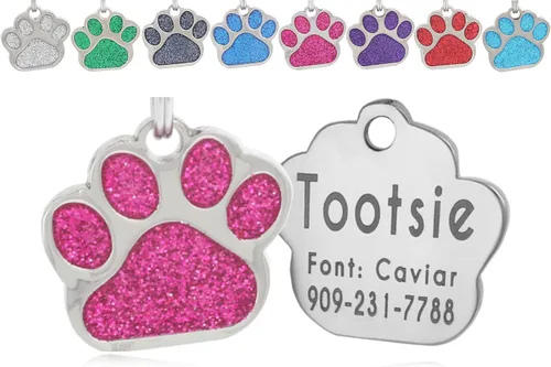Vista 12 de Etiquetas de identificación de mascotas de acero inoxidable grabadas con láser, personalizadas para perros y gatos, etiqueta redonda de hueso