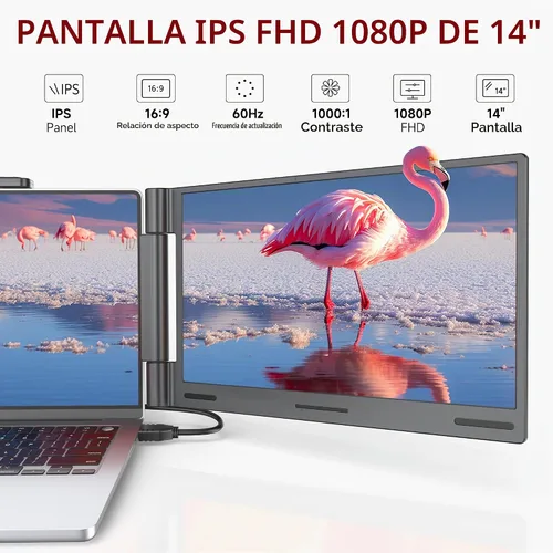 Vista 3 de AOC Extensor de pantalla para laptop de 14", monitor portátil para Gris