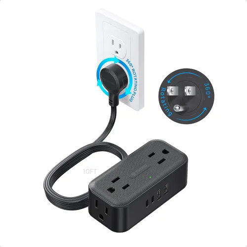 Vista 11 de TROND - Regleta de alimentación con enchufe plano giratorio de 360°, cable de extensión de 3 pies con 4 puertos USB, 4 tomas de CA ampliamente