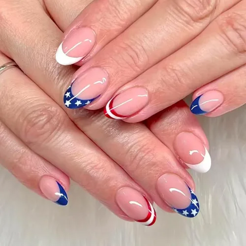 Vista 11 de NBNTGH Uñas postizas a presión de punta francesa blanca, uñas postizas de línea dorada, uñas postizas medianas con diseño de almendra, uñas postizas