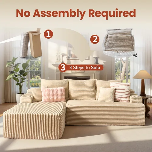 Vista 5 de ovios Sofá seccional Cloud de 96 pulgadas con chaise en forma de L, sofá modular moderno con asiento profundo, sofás tapizados para sala de estar