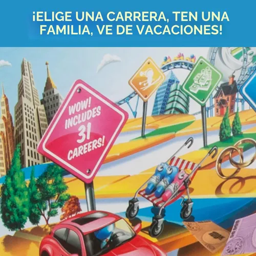 Vista 4 de Hasbro Gaming Juego de mesa The Game of Life, juegos familiares para niños a partir de 8 años, incluye 31 carreras, juegos de mesa familiares