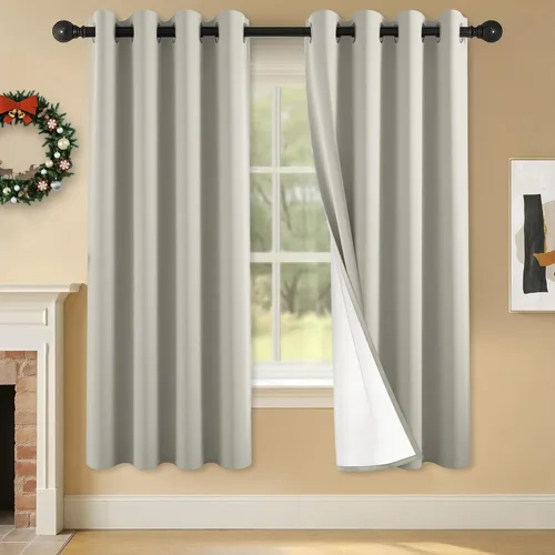 Vista 14 de 2 paneles de cortinas 100% opacas, de peso medio, con aislamiento térmico y ojales para dormitorio, sala de estar, tratamiento de ventana