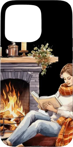 Vista 28 de iPhone 16 Book Reading In Fireplace Reader Bookworm Girls Women Case