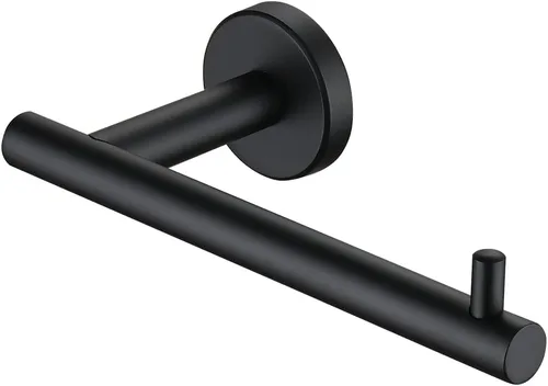 Vista 27 de JQK Soporte de papel higiénico negro, dispensador de papel higiénico de acero inoxidable 304 de 5 pulgadas de grosor de 0.032 in, montaje en pared