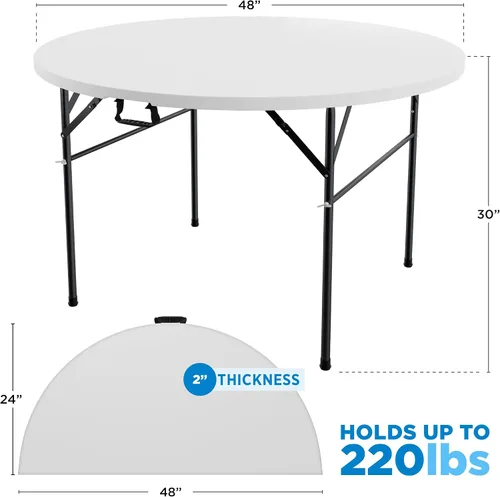 Vista 2 de Sorfey Mesa plegable redonda, 48" redonda, plástico blanco