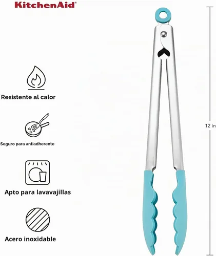 Vista 4 de KitchenAid Pinzas de acero inoxidable con punta de silicona, 12 pulgadas, Aqua Sky