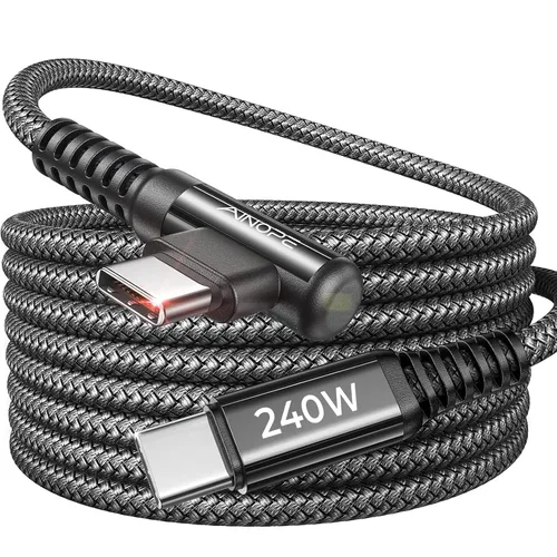Vista 11 de AINOPE Cable USB C a USB C de 240 W de carga rápida de 1.5 pies, cable de carga rápida tipo C en ángulo recto para iPhone 16 Pro Max Plus, iPhone