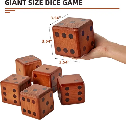 Vista 2 de SpexDarxs Juego de dados gigantes de 3.5 pulgadas, juego de dados de madera grandes con marcador y bolsa de transporte, juego de césped