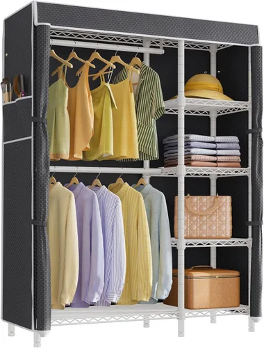 Vista 10 de VIPEK V7C - Percheros para ropa con cubierta, closets portátiles para colgar ropa, perchero resistente con estantes, armario de metal, capacidad