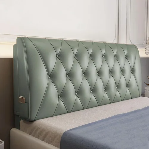 Vista 15 de Cabecera tapizada de piel sintética suave con botones para cama de tamaño doble/Queen/King, funda suave de soporte con cabecera, azul