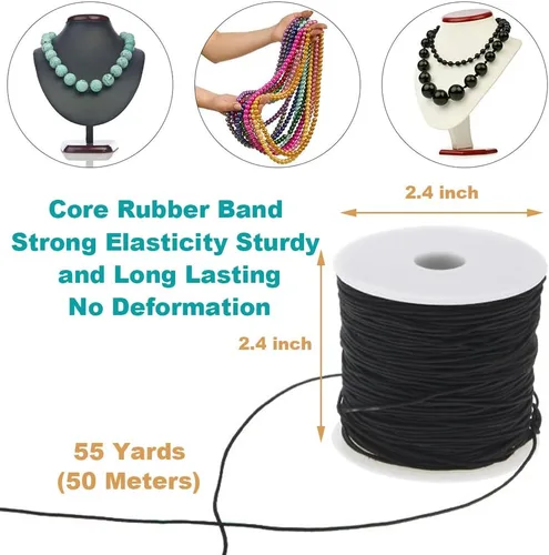 Vista 3 de EuTengHao Cordón elástico de nailon, cordón decorativo de satén negro para hacer pulseras, collares y joyas (0.059 in x 55 yardas)