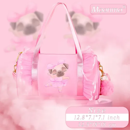 Vista 3 de Moonmo Bonita bolsa de baile de ballet, bolsa de vestir tutú, impermeable, ligera, bolsa de baile rosa para niñas, Pinkdanceb-perro