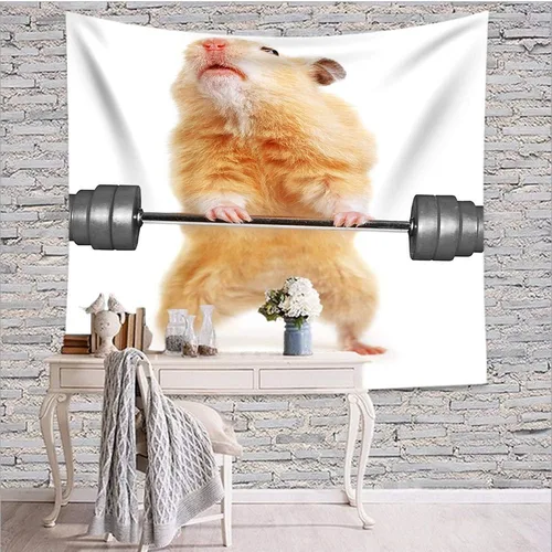 Vista 3 de Moslion Tapiz divertido de ratones pequeños lindos animales hámster, gimnasio, deporte, humor, mascota, fuerte resistencia, tapiz colgante de pared