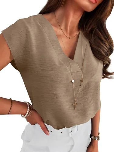 Vista 18 de ANRABESS - Blusa casual de negocios para mujer, manga casquillo, cuello