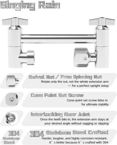 Vista 4 de Brazo de extensión para cabezal de ducha ajustable de 5 pulgadas, con tornillo de fijación con seguro, de latón cromado con ángulo ajustable