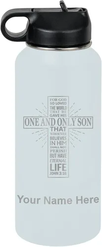 Vista 13 de LaserGram Botella de agua personalizada, versículo bíblico John 3-16, acero inoxidable de doble pared aislada al vacío con popote superior, regalo