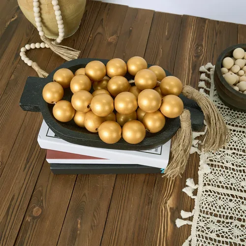 Vista 230 de OMISHE Guirnalda de cuentas de madera extra grande con cuentas de madera y borlas de 1.6 pulgadas de diámetro, cuentas decorativas rústicas de 41
