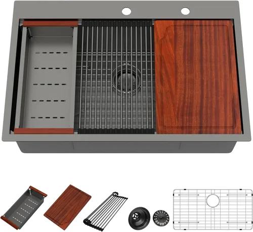 Vista 25 de Fregadero de cocina para exteriores 15 x 15 pulgadas, fregadero de bar de 15 x 15 pulgadas, fregaderos de cocina de acero inoxidable de calibre 16