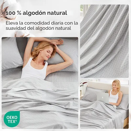 Vista 6 de Comfort Spaces Juego de sábanas de 100% algodón transpirable, ligero, suave, con bolsillo elástico de 14 pulgadas que se adapta a colchones de hasta