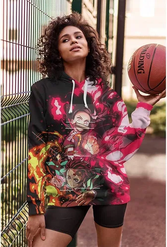 Vista 4 de Sudadera con capucha y bolsillo con estampado 3D de animé para hombre