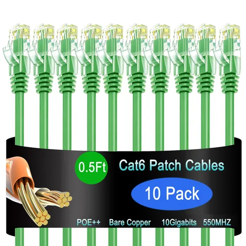 Vista 15 de Cable de Parche Ethernet Cat6 de 0.5 pies (Paquete de 10), Cable de Parche Cat6 para Centros de Datos, Cable Cat 6 10G, Cables de Parche de Red