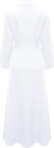 Vista 6 de VERWIN Vestido largo de manga larga para mujer, holgado, elegante, con botones, con bolsillos y cinturones