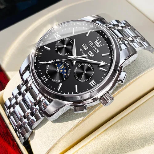 Vista 4 de OLEVS Relojes automáticos para hombre, esqueleto mecánico, de lujo, a la moda, reloj de pulsera luminoso impermeable