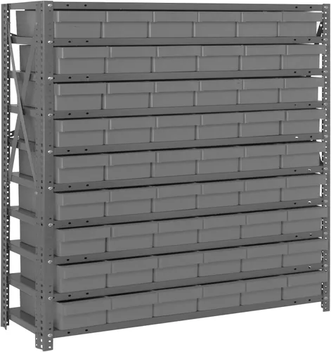 Vista 497 de Quantum QSBU-245BK Heavy Duty Shelving Unit with (7) Shelves and (24) QUS245 Black Bins for Garage Warehouse Storage Distribution 400 lb Load