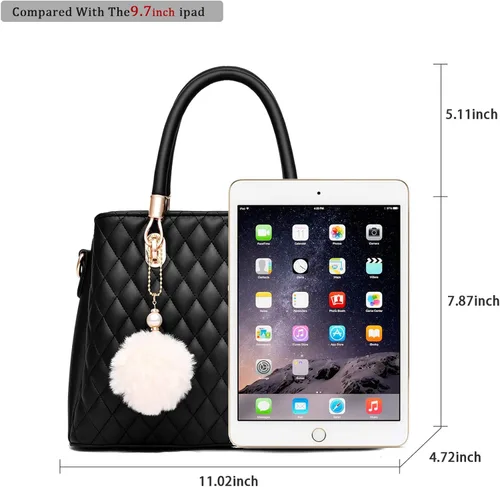 Vista 3 de I IHAYNER - Bolsos de cuero para mujer con correa para llevar al hombro asas cortas y pompón