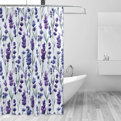 Vista 53 de MNSRUU Fabric Shower Curtain, Flowers and Butterflies Pink Waterproof Polyester Curtains with Hooks for Home Bathroom Decorative