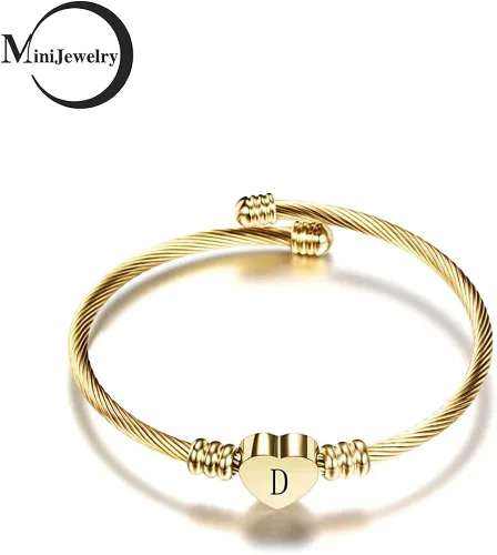 Vista 2 de MiniJewelry Pulsera de oro con inicial de la A a la Z para mujeres y niñas, con nombre del alfabeto, de acero inoxidable, Metal, Acero inoxidable