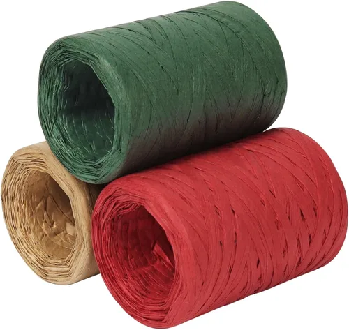 Vista 7 de Tenn Well Cinta de rafia para envoltura de regalos, 1/4 pulgadas por 218 yardas, rafia natural, cinta de papel para manualidades, envoltura