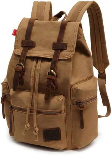 Vista 8 de koolehaoda Mochila de lona vintage unisex casual para laptop de 12 a 17 pulgadas, mochila de viaje, camping, senderismo (L, verde militar)