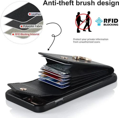 Vista 4 de Asuwish Funda para iPhone 7plus 8plus 7/8 Plus con protector de pantalla de vidrio templado y anillo de bloqueo RFID, soporte para tarjeta celular i