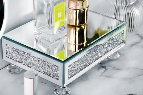 Vista 4 de TACIDON Elevador de cristal con espejo para fregadero de cocina, encimera de baño, decoración moderna. Soporte de pedestal de cristal