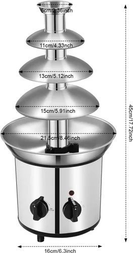 Vista 8 de Máquina de fuente de chocolate, fuente eléctrica de fondue de chocolate de 4 niveles, máquina de fuente de queso de capacidad de 1.8L/60.86 onzas