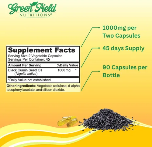 Vista 5 de Greenfield Nutritions - Aceite de semilla negra halal (Nigella Sativa), apoya el sistema inmunológico, el sistema digestivo y la salud