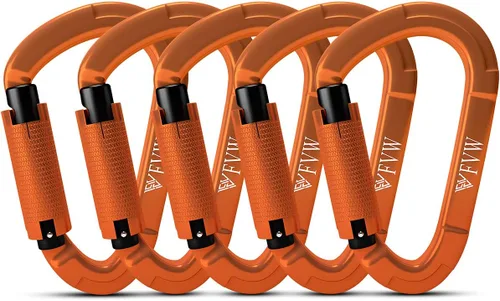 Vista 11 de FVW Mosquetones de bloqueo automático para escalada en roca, mosquetones profesionales de 25KN (5620 lbs) resistentes para rapel, columpio, rescate