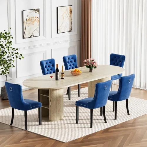 Vista 29 de Mesa de comedor redonda extensible de 94 pulgadas con base de almacenamiento, mesa de comedor expandible natural para 10, mesa de comedor de madera