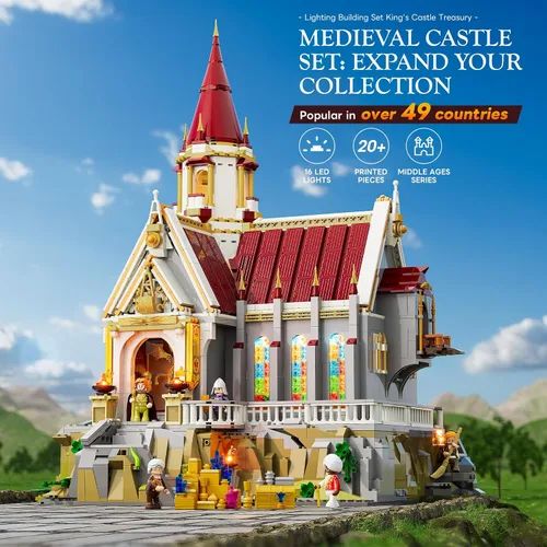 Vista 2 de LUMIBRICKS Castillo Medieval del Rey y Tesorería Conjunto de Ladrillos de Construcción - Colección Modular de Ciudad de la Edad Media