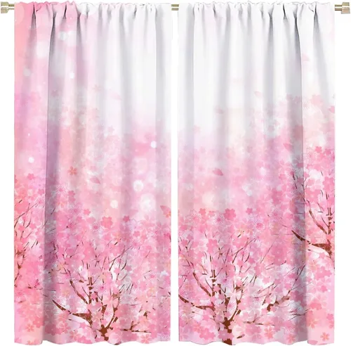 Vista 44 de Cortinas de cerezo, paisaje japonés, árbol de cerezo natural, primavera, dormitorio, sala de estar, ventana, 2 juegos de paneles, 42 x 45 pulgadas
