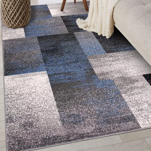 Vista 7 de Rugshop - Alfombra de corredor con diseño de cuadros, azul envejecida y moderna, no desprende pelos, para pasillo, entrada y cocina, 2 pies x 7 pies