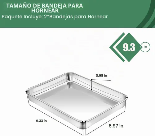 Vista 2 de HKJ Chef - Juego de 2 bandejas para hornear, 2 bandejas de acero inoxidable para hornear y bandejas para horno tostador, tamaño rectangular de 9